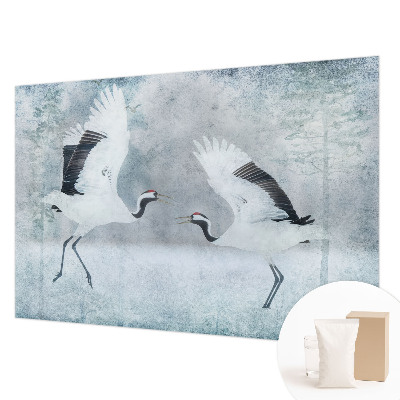 Papier peint panoramique intissé à motif de grues harmonieuses