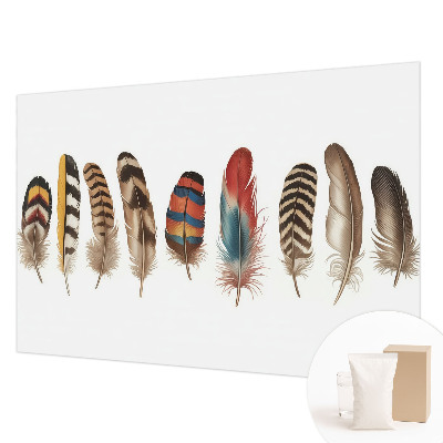 Tapisserie panoramique avec un motif de plumes colorées
