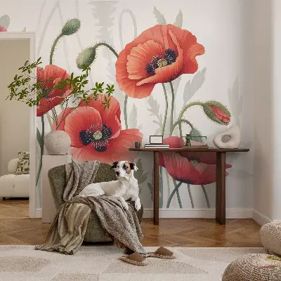 Papier peint photo imprimé sur tissu non tissé Coquelicots rouges