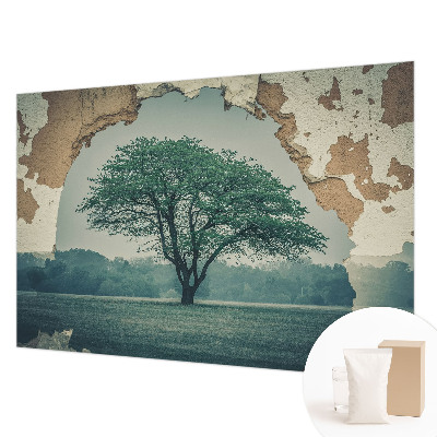 Papier peint salon moderne avec un motif d'arbre solitaire