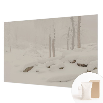 Papier peint panoramique chambre adulte avec un motif de forêt enneigée