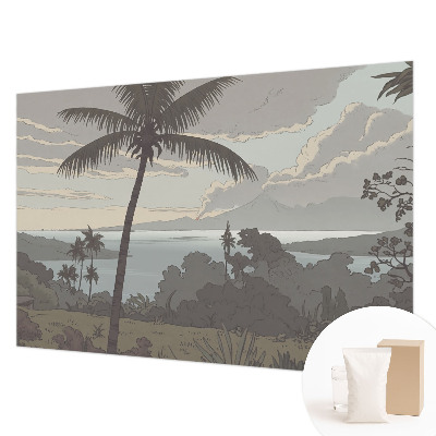 Papier peint panoramique salon avec un motif de paysage exotique