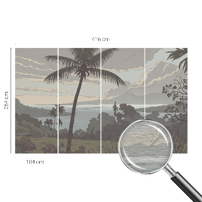 Papier peint panoramique salon avec un motif de paysage exotique