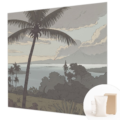 Papier peint panoramique salon avec un motif de paysage exotique