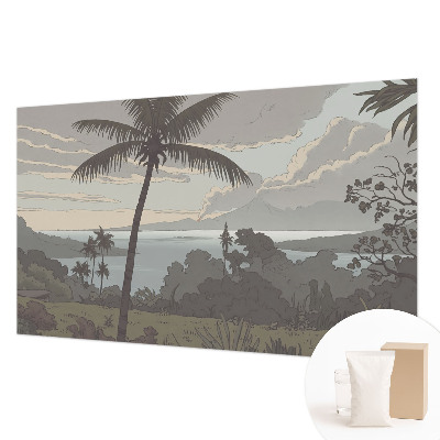 Papier peint panoramique salon avec un motif de paysage exotique