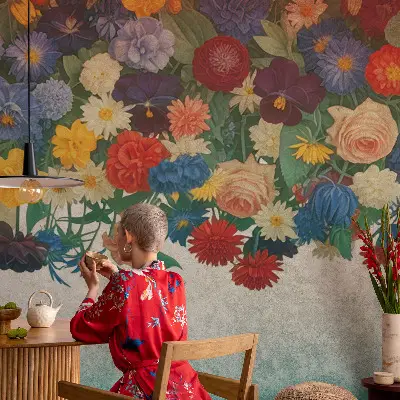 Papier peint photo imprimé sur tissu non tissé fleurs colorées