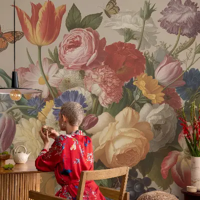 Papier peint intissé imprimé Fleurs et papillons