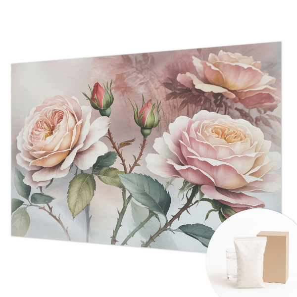 Papier peint panoramique chambre adulte avec motif de roses pastel