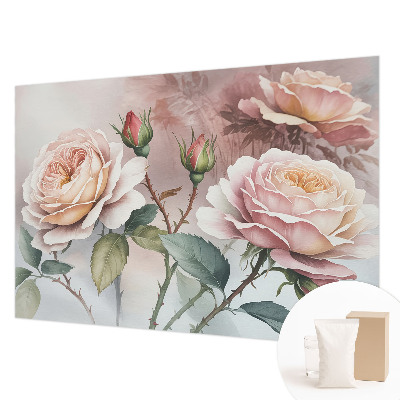 Papier peint panoramique chambre adulte avec motif de roses pastel