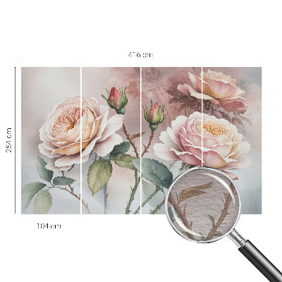 Papier peint panoramique chambre adulte avec motif de roses pastel