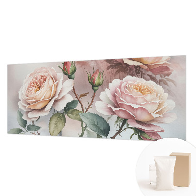 Papier peint panoramique chambre adulte avec motif de roses pastel