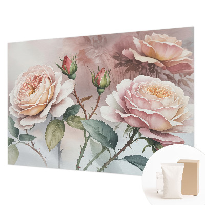 Papier peint panoramique chambre adulte avec motif de roses pastel