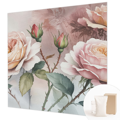 Papier peint panoramique chambre adulte avec motif de roses pastel