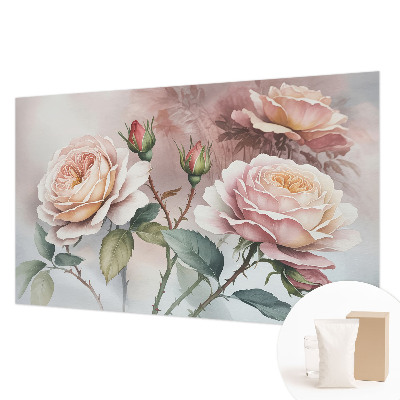 Papier peint panoramique chambre adulte avec motif de roses pastel