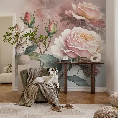 Papier peint photographique intissé roses pastel