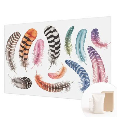 Papier peint panoramique facile à poser avec un motif de plumes pastel