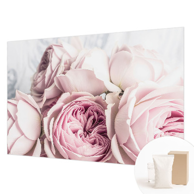 Papier peint panoramique salon avec un motif de roses roses