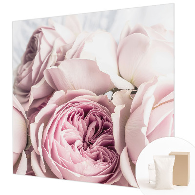 Papier peint panoramique salon avec un motif de roses roses