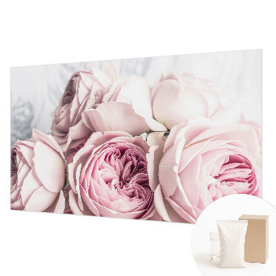 Papier peint panoramique salon avec un motif de roses roses