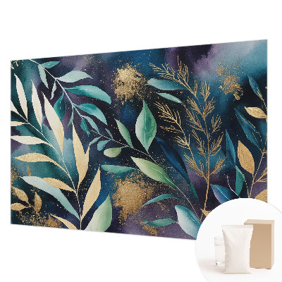 Papier peint panoramique chambre avec un motif de feuilles botaniques