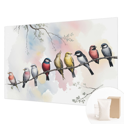 Papier peint chambre moderne avec un motif d'oiseaux sur une branche