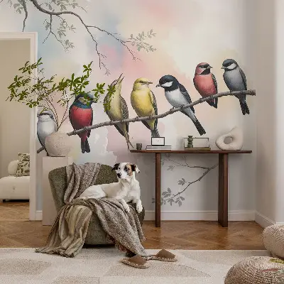 Papier peint photo sur tissu non tissé Oiseaux sur une branche