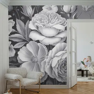 Papier peint intissé imprimé Fleurs grises