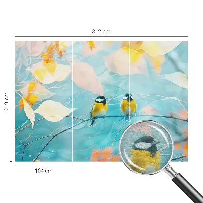 Papier peint photo intissé avec un motif de petits oiseaux au printemps