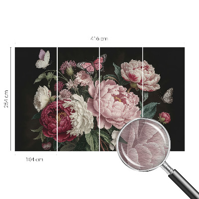 Papier peint salon moderne avec des pivoines et des papillons