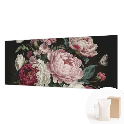 Papier peint salon moderne avec des pivoines et des papillons