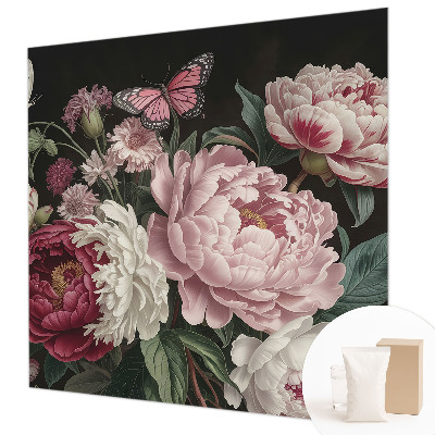 Papier peint salon moderne avec des pivoines et des papillons