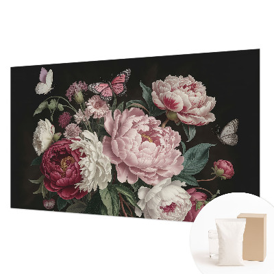 Papier peint salon moderne avec des pivoines et des papillons