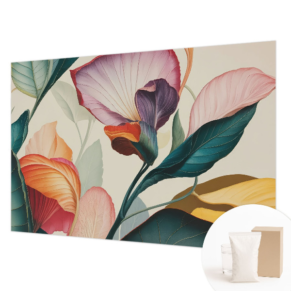 Papier peint panoramique chambre adulte avec des fleurs colorées