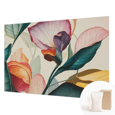Papier peint panoramique chambre adulte avec des fleurs colorées