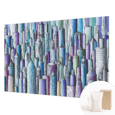 Papier peint panoramique intissé moderne avec un motif de gratte‑ciels urbains