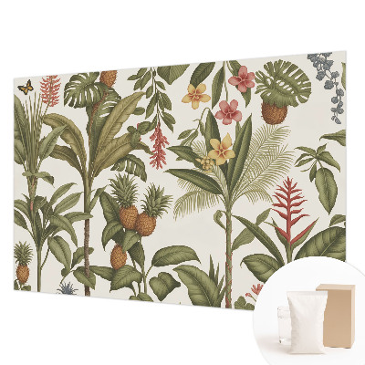 Papier peint salon moderne avec un motif de nature exotique