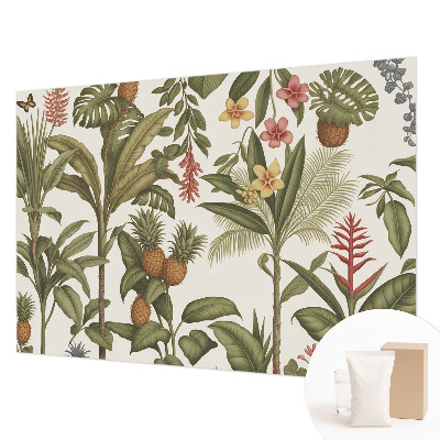 Papier peint salon moderne avec un motif de nature exotique