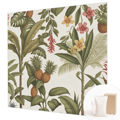 Papier peint salon moderne avec un motif de nature exotique