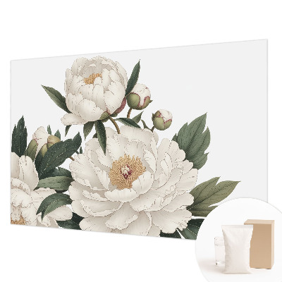 Papier peint panoramique avec motif de pivoines blanches