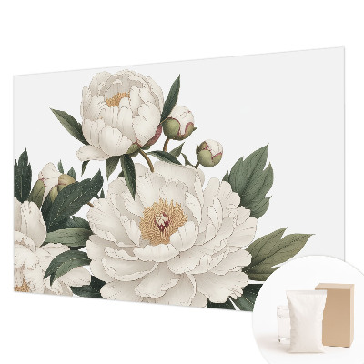 Papier peint panoramique avec motif de pivoines blanches