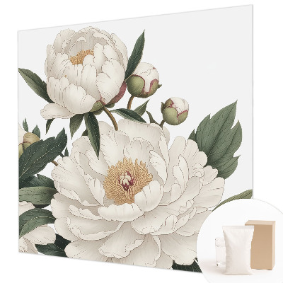 Papier peint panoramique avec motif de pivoines blanches