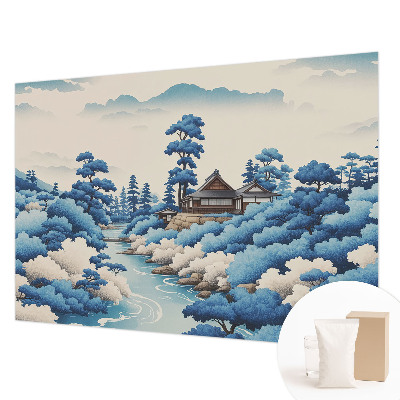 Papier peint panoramique salon avec un motif de nature apaisante