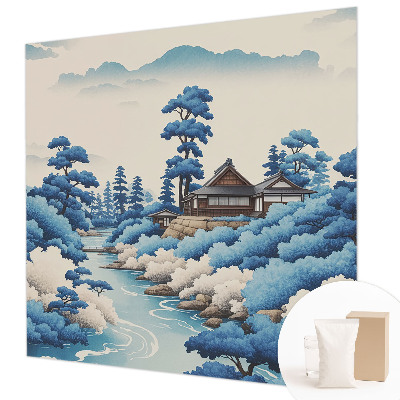 Papier peint panoramique salon avec un motif de nature apaisante