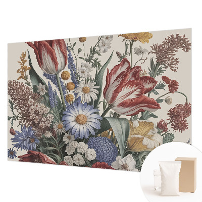 Papier peint panoramique chambre avec motif de bouquet de fleurs
