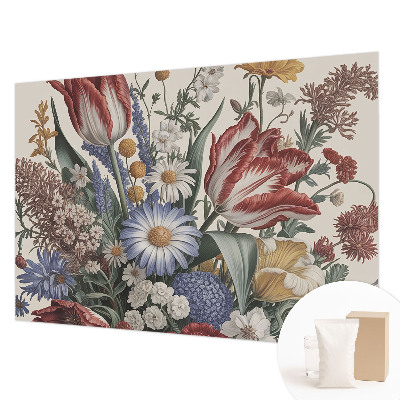 Papier peint panoramique chambre avec motif de bouquet de fleurs