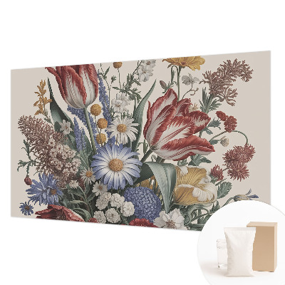 Papier peint panoramique chambre avec motif de bouquet de fleurs