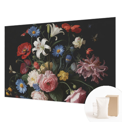 Papier peint panoramique moderne avec des fleurs et des insectes