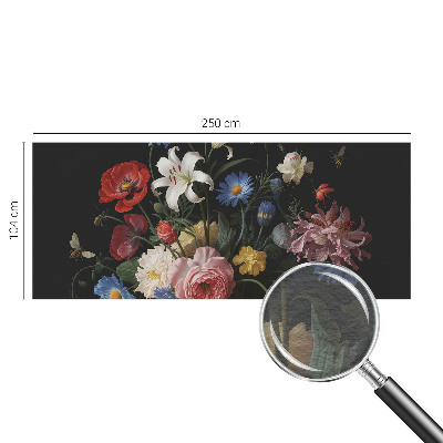 Papier peint panoramique moderne avec des fleurs et des insectes
