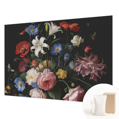 Papier peint panoramique moderne avec des fleurs et des insectes