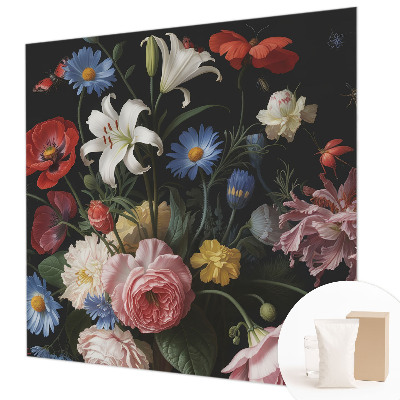 Papier peint panoramique moderne avec des fleurs et des insectes